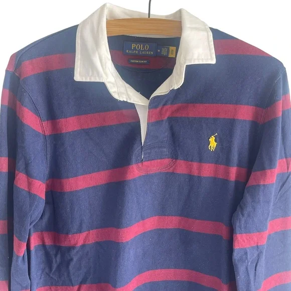 RALPH LAUREN POLO MEN RUGBY RED STRIPE LONG SLEEVE PULLOVER SHIRT | SIZE M - Picture 4 of 7